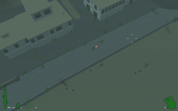 Except for the huge green man in the bottom right, but he's not a full man and he isn't running, nor does he have a rifle. So he doesn't count.