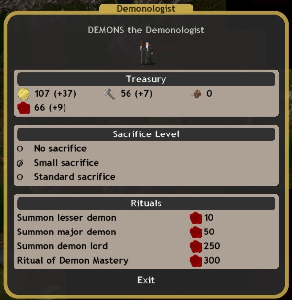 Choosing "small sacrifice"—or "no sacrifice"—and hitting the "Summon demon lord" button is a surefire way to put a premature end to your little kingdom.