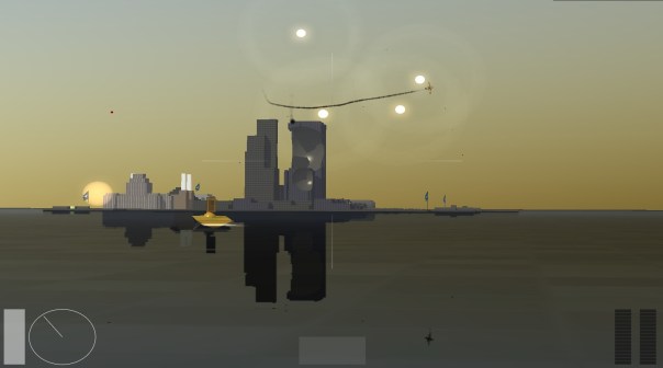 As you can see, you can batter the structures with your weapons. This is how you win; but it turns out the tall towers in the middle don't do anything but block angles of fire onto other structures. I was only informed of this after making four or five missile runs on the right tower.