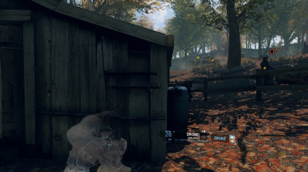 Well, his active camouflage and that rickety shed.