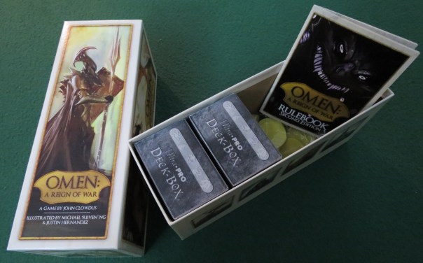 These particular deckboxes are Magic: The Gathering deckboxes, which I prefer because they come with a nifty divider that you can use to, uh, divide your cards more easily.