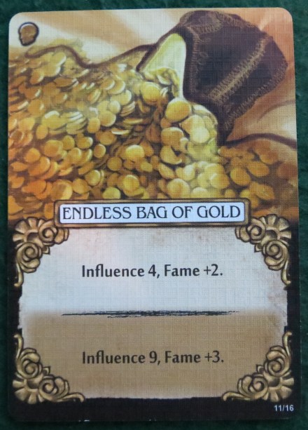 Artifact cards are a bit different from other cards. Most cards let you use the top action for free, or you can use the bottom improved action by spending some mana of the appropriate color. With an Artifact, the bottom power doesn't use mana, but it will completely destroy the card when used. This isn't necessarily a bad thing. In this case, if you were never going to use influence again, and you didn't want the card appearing as extra chaff in your hand, it might conceivably be the best option to use it up forever. Artifact cards are a bit different from other cards. Most cards let you use the top action for free, or you can use the bottom improved action by spending some mana of the appropriate color. With an Artifact, the bottom power doesn't use mana, but it will completely destroy the card when used. This isn't necessarily a bad thing. In this case, if you were never going to use influence again, and you didn't want the card appearing as extra chaff in your hand, it might conceivably be the best option to use it up forever.