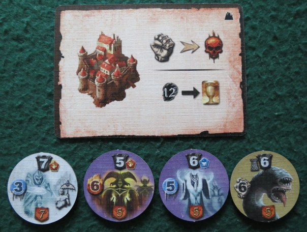 Astute readers will have noted that there are more defending armies in this picture than there were at the end of Day Two. Well, cities have different levels of resistance, from pathetic to ridiculous, to let you customize the experience. After Day Two, my wife and I realized that we were playing on a far too easy difficulty, so we added a couple clicks (the cities use HeroClix bases, so you can rotate them to reveal different stats) and presto. Astute readers will have noted that there are more defending armies in this picture than there were at the end of Day Two. Well, cities have different levels of resistance, from pathetic to ridiculous, to let you customize the experience. After Day Two, my wife and I realized that we were playing on a far too easy difficulty, so we added a couple clicks (the cities use HeroClix bases, so you can rotate them to reveal different stats) and presto.