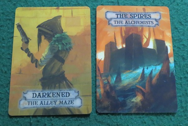 Four cards and four districts, and the only ones with immediately recognizable aligning color schemes are the Ghoul and The Boneyard.