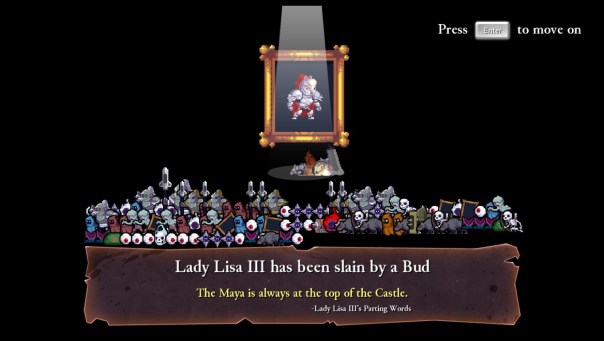 Note that this hero was a "spelunker" — or rather a "spelunkette." Rogue Legacy is as aware of its similarities to Spelunky as anyone.