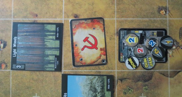 So, let's see... it's moving at a rate of two momentum per turn, with two momentum saved up, its armor has been pierced twice so it's in yellow health, it needs to reload, and... what the hell is a gun jam?!