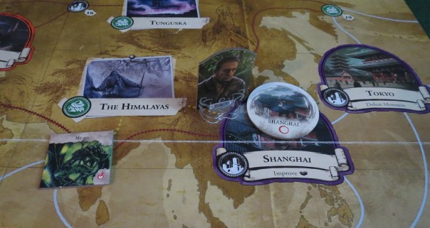 THE INEVITABLE QUESTION! — How does it compare to Arkham Horror? That's a tricky question. It's simpler, certainly. I like its variable mysteries more than Arkham's objectives, though the board is more static (stuff is added with regularity, but monsters rarely move and other than some time limits on things like rumors, the board is relatively unchanging; you're never PURSUED, really). Still, there's a lot to be said for simplicity, and the fun of EH's globe-trotting tale. Ultimately, I really can't answer the question, except to say that I somewhat prefer Eldritch Horror.