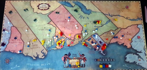 The end of two rounds: Americans holding the South and much of New England, and the English in Canada, Delaware, and New Jersey.