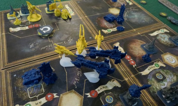 Or: Protoss carriers and scouts assault Terran battlecruisers.