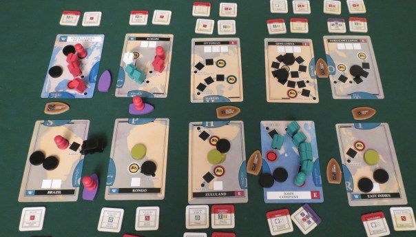 Personally, I think it's interesting that slave spaces represent "population" rather than "entrenchment." The effort of liberating one space of slaves is always functionally the same, even though "liberation" would mean different things to different factions. Part of this is represented by the red/white barriers (or absence of them if you're playing green, because apparently businessmen have no reason to keep any cross-segment of the population in servitude), but this seems strangely inadequate. Like much of PaxEm, unfortunately.