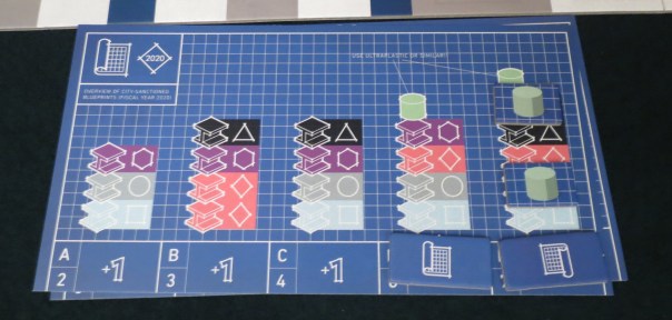 This struck me as underwhelming at first. Now it strikes me as underwhelming but necessary, since a construction system with twice as many bonus modifiers would have made High Rise take four hours to play.