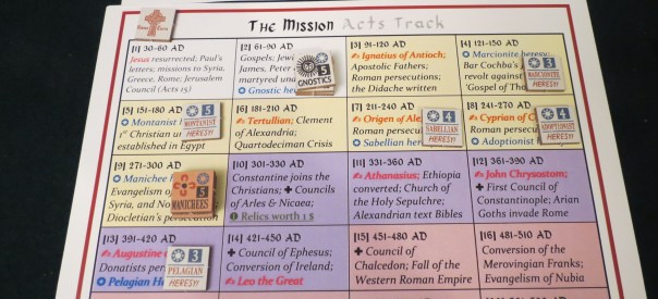 I've wondered how much thought went into each heresy tile's challenge number. Like, does Madison think the Pelagians were total chumps compared to the Sabellians? Does he have bad dreams about arguing with Montanists and Gnostics but not Marcionites? These are the big questions, folks. I've wondered how much thought went into each heresy tile's challenge number. Like, does Madison think the Pelagians were total chumps compared to the Sabellians? Does he have bad dreams about arguing with Montanists and Gnostics but not Marcionites? These are the big questions, folks.