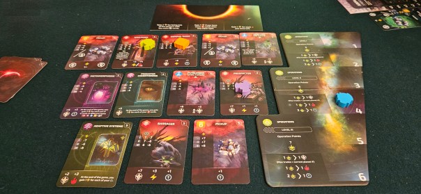 Also pictured: a big black hole that serves as bonus scoring criteria. There are a bunch of these in the game. Not big black holes, that is. Scoring sheets of various types. Also pictured: a big black hole that serves as bonus scoring criteria. There are a bunch of these in the game. Not big black holes, that is. Scoring sheets of various types.