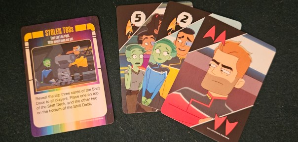 Check out my command pips. Three pips mean I inflict two authority damage. The math makes sense in Starfleet.