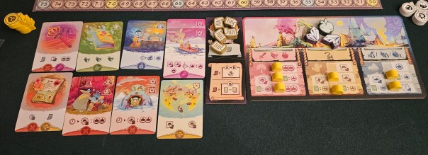 In between the cards and the player board, you can see the drafted faction powers that are only included in the expansion. If you must play this game, I recommend the extras. In between the cards and the player board, you can see the drafted faction powers that are only included in the expansion. If you must play this game, I recommend the extras.