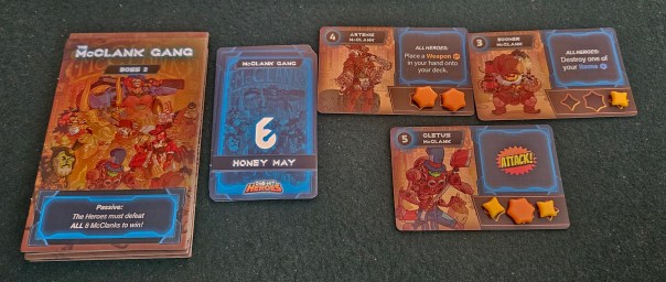 At 4p, this boss ate our lunch. One member of the gang forces everyone to discard a weapon at the end of every turn. Which means nobody had any weapons because there were three full turns before it came around to them again. We slowly circled the drain for a while. It was not great. At 4p, this boss ate our lunch. One member of the gang forces everyone to discard a weapon at the end of every turn. Which means nobody had any weapons because there were three full turns before it came around to them again. We slowly circled the drain for a while. It was not great.