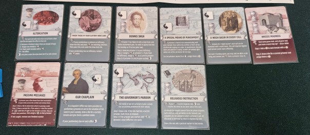 Gosh, I haven't even described the way the game operates. Like, there are Scrabble tiles that get drawn from a bag to randomize prisoners and events and stuff. And by rehabilitating prisoners, you earn their tile score. But that's all... boring? To talk about? I'd rather just write about prisons and stuff.